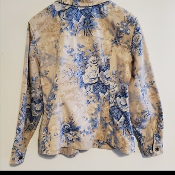 1X COLDWATER CREEK TAN BLUE FLORAL BUTTON FRONT LIGHTWEIGHT BLAZER JACKET 1 X - Picture 10 of 14